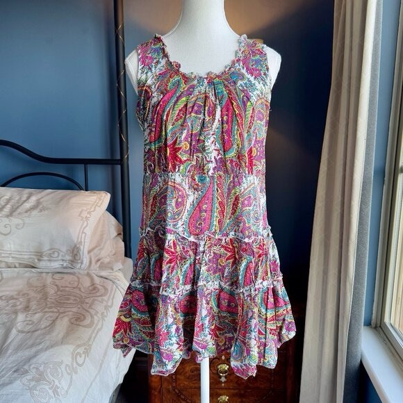 Multicolour Paisley Summer Mini Dress 100 Cotton - Picture 2 of 9
